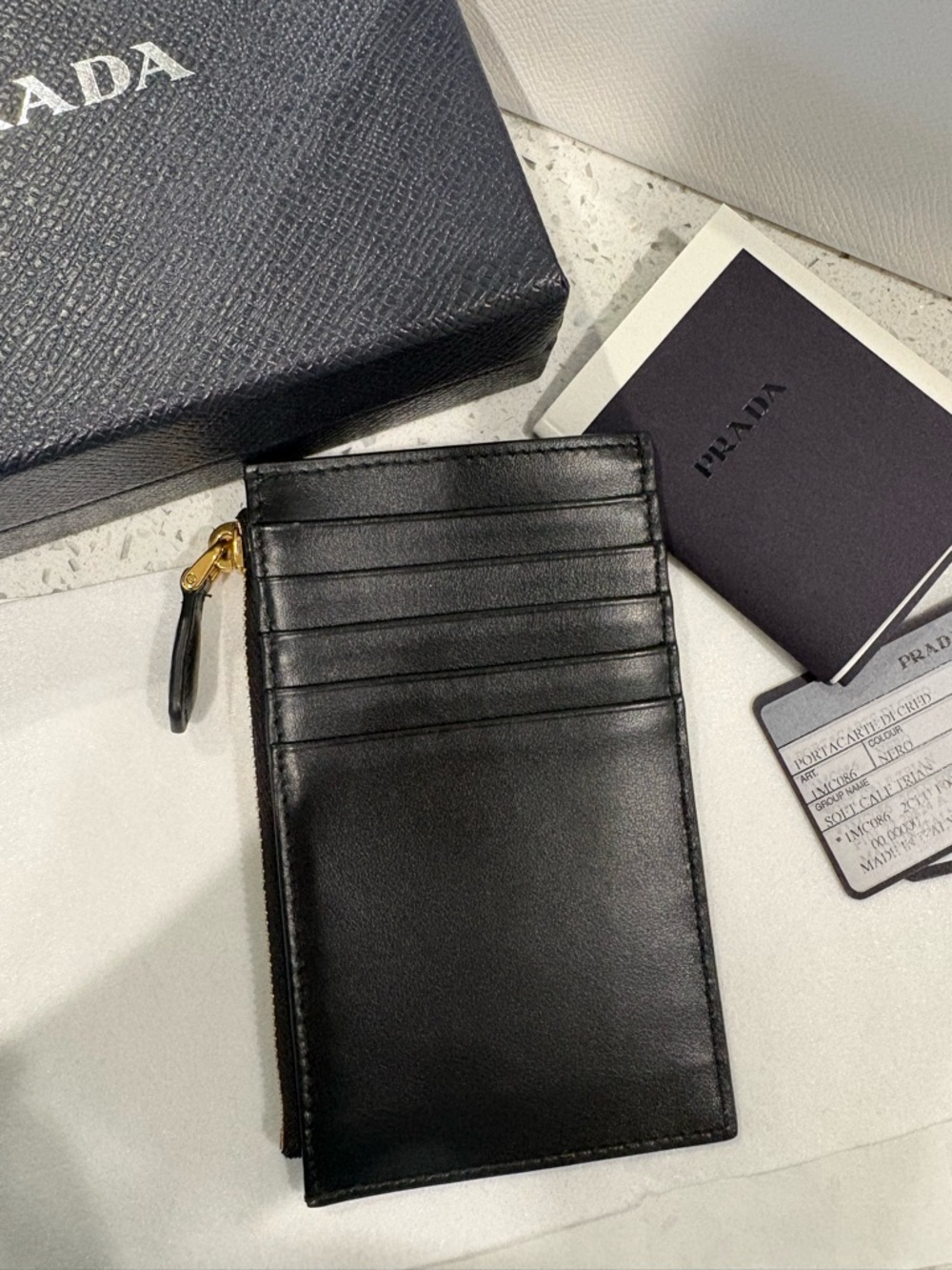Prada Black Quilted Leather Zip Card wallet with Gold Logo - Picture 3 of 7